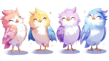 Fototapeta premium Cute and adorable Owl Pose collection, anime style