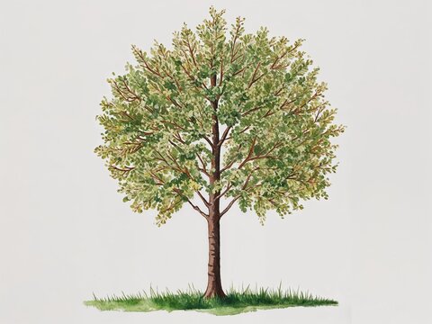 Hazel tree hand drawn painted painting illustration on plain white background