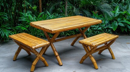 Modern Bamboo Outdoor Dining Set with Simple Lines