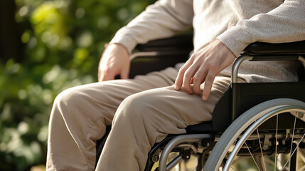 Obraz premium Close-up of a man with a mobility disorder in a wheelchair
