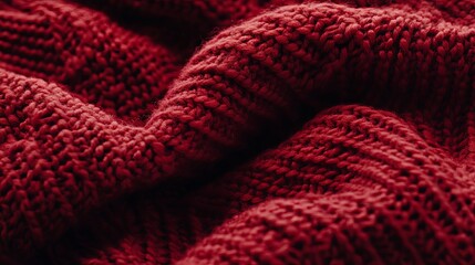 Red Knit Fabric Texture Close-Up: Soft, Warm, and Cozy