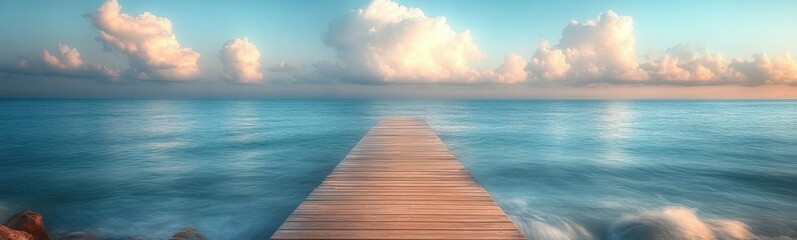 Obraz premium Long wooden dock that leads to the ocean