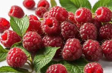 raspberries on white background