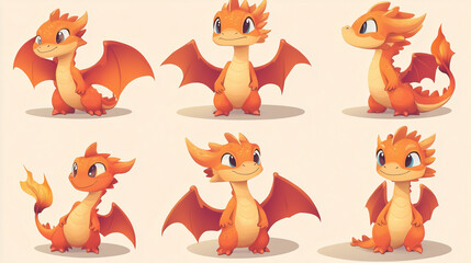 Fototapeta premium Cute and adorable Dragon Pose collection, anime style