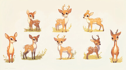 Naklejka premium Cute and adorable Deer Pose collection, anime style