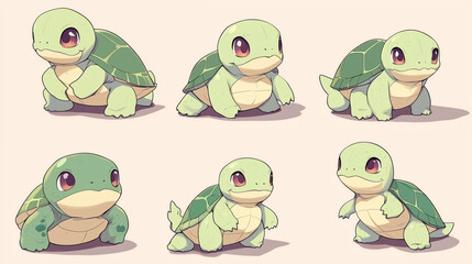 Fototapeta premium Cute and adorable Turtle Pose collection, anime style
