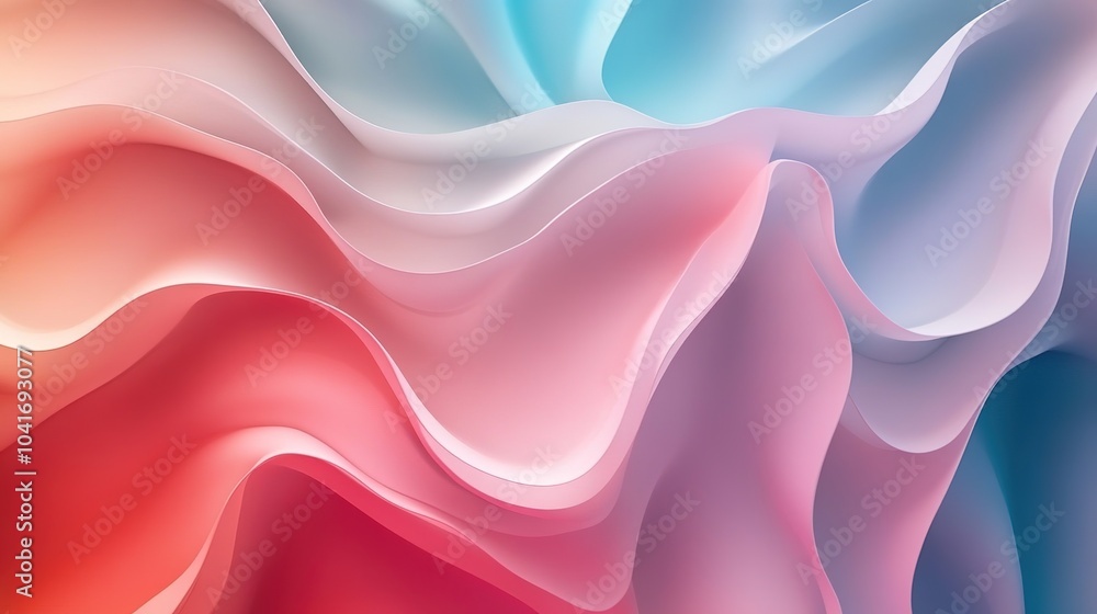 Poster Soft Abstract Waves in Gentle Color Palette