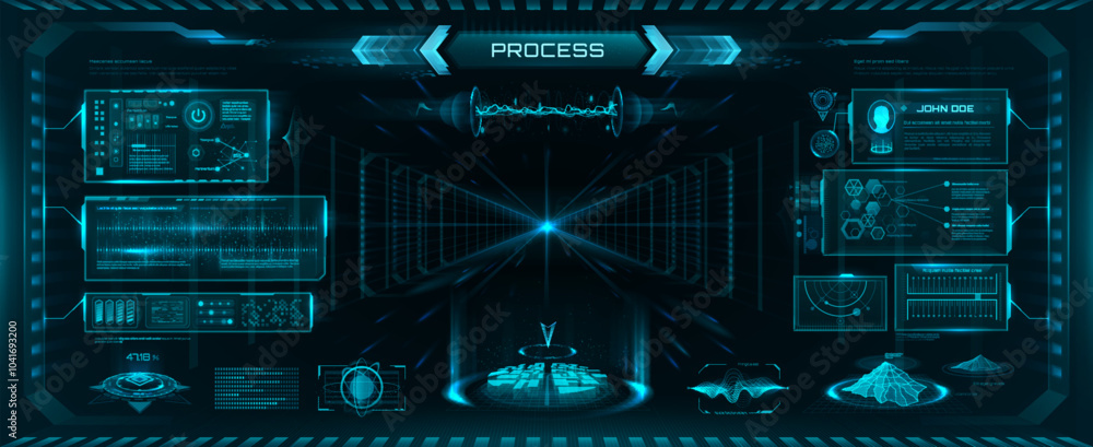 Leinwandbilder Futuristic HUD interface, game UI vector graphic elements. Hologram screens of future technology dashboard with virtual control panel, graphs and maps. Space game futuristic head up display interface