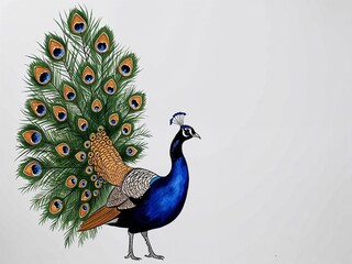 Peacock hand drawn painted painting illustration on plain white background