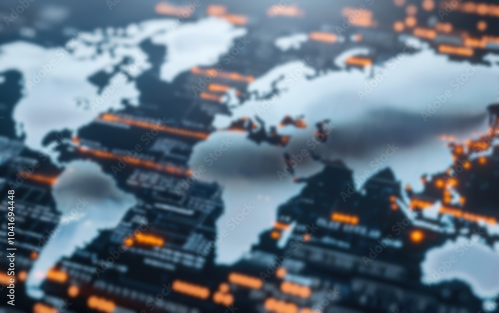 Poster abstract digital map featuring glowing elements and data connections, ideal for technology and globa