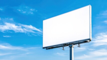 Obraz premium A blank billboard standing against a blue sky with wispy clouds, perfect for advertising space or showcasing creativity in marketing.