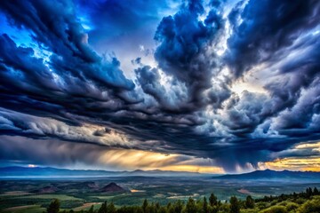 Obraz premium Deep Indigo Clouds Spreading Across the Sky Like a Luxurious Velvet Tapestry in the Atmosphere