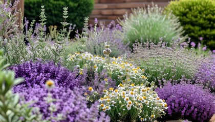 Obraz premium A garden filled with medicinal herbs like lavender, rosemary, and chamomile