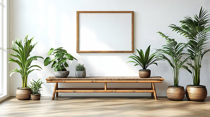 Decorative Plants with Wooden Bench and Frame