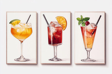 Fototapeta premium Oil paintings artwork, alcohol cocktails set