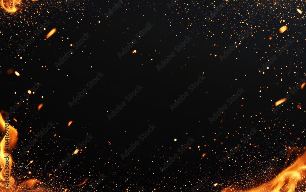 Poster dynamic fiery background with sparks and glowing embers, creating an intense and vibrant atmosphere,