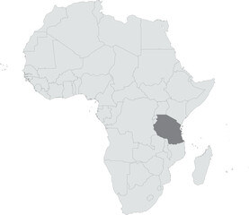 Detailed national location map of TANZANIA within the great continent of Africa