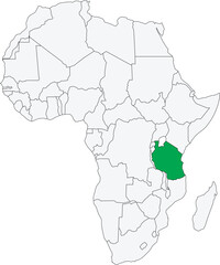 Detailed national location map of TANZANIA within the great continent of Africa