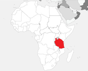Detailed national location map of TANZANIA within the great continent of Africa