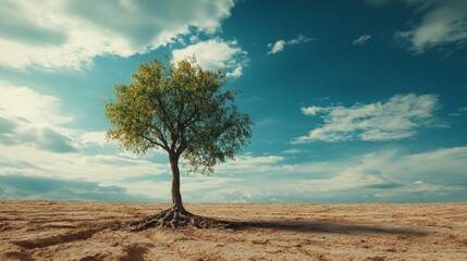 Fototapeta premium Lonely tree on arid cracked ground