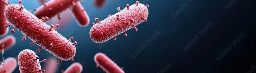Poster close-up image of bacteria, showcasing intricate structures and vibrant colors against a dark backgr