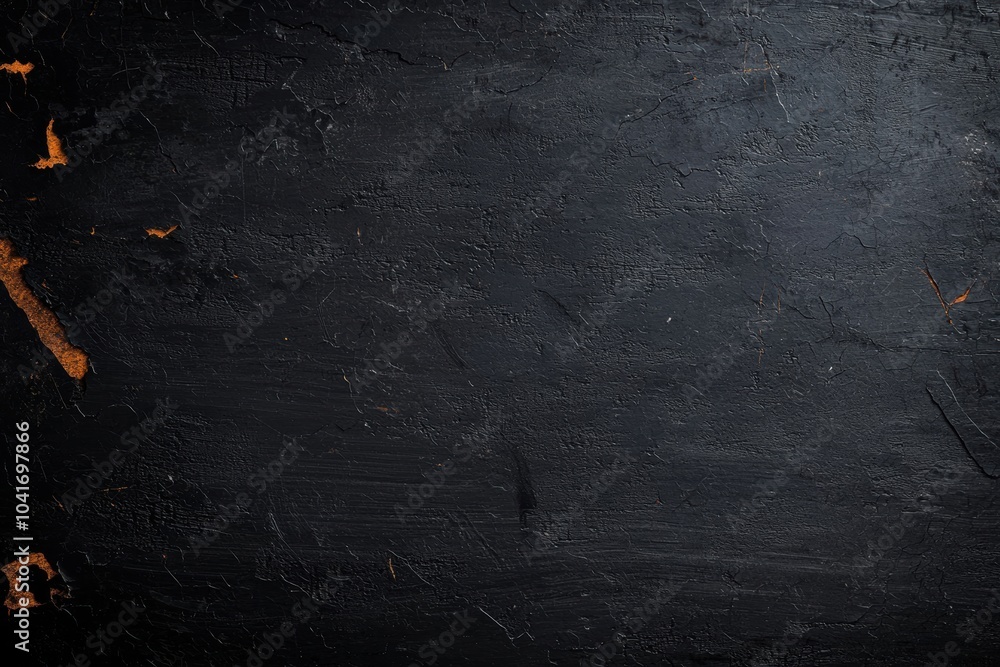 Poster a textured black surface with subtle scratches and hints of rust, ideal for backgrounds and artistic