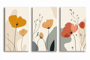 Oil paintings modern artwork, floral spring summer triptych, blooming flowers