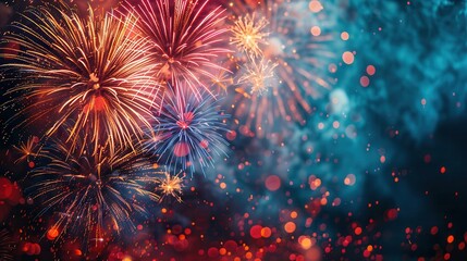 Colorful Fireworks Exploding in Night Sky