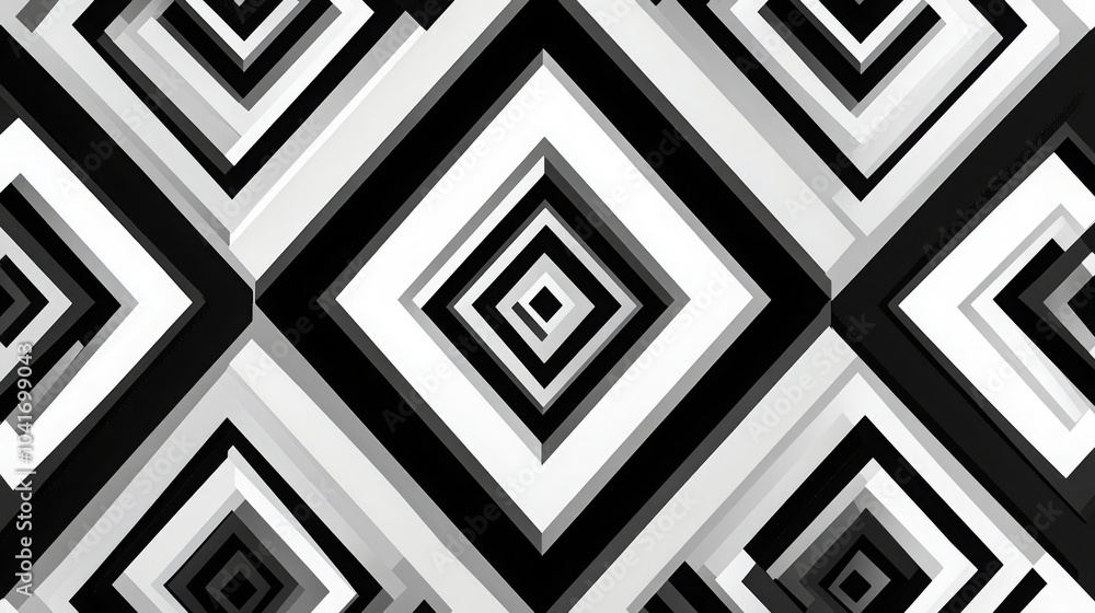 Poster repeating diamond and square pattern in monochrome colors creating a dynamic visual texture