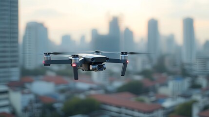 Drone Flying Over Cityscape - Aerial View of Urban Landscape