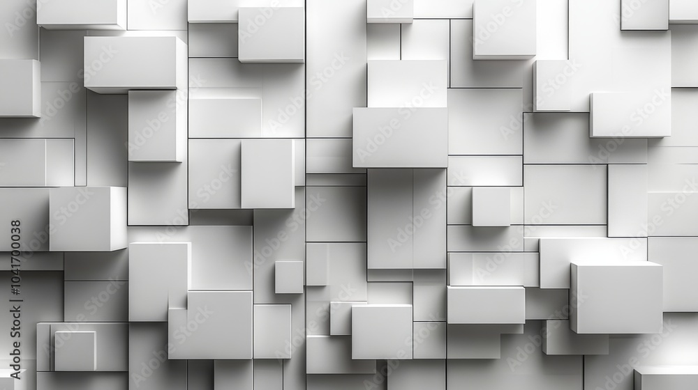 Aufkleber A textured wall displays an arrangement of 3D white geometric blocks, creating a modern abstract design that enhances the artistic ambiance of the room.