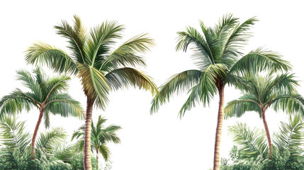 Isolated palm tree against a white background, evoking a tropical vacation vibe with green leaves and a sense of summer relaxation