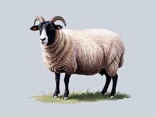 Fototapeta premium Sheep hand drawn painted painting illustration on plain white background
