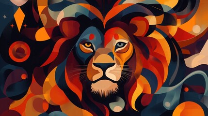Vibrant geometric abstract illustration of leo zodiac sign for posters and cards
