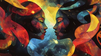 Colorful geometric abstract illustration of zodiac sign gemini for astrological themes