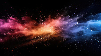 Colorful powder explosion on a black background, colorful holi paint splash in the air.