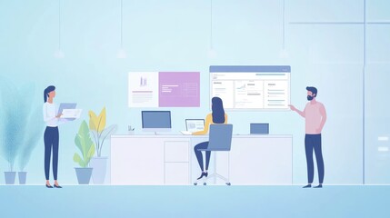 Collaborative project management on digital platform, flat design, front view, tech theme, animation 