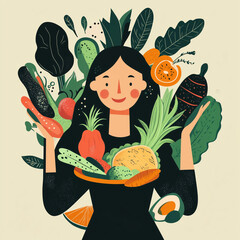 World Vegan Day and Vegan Month. Holiday illustration.