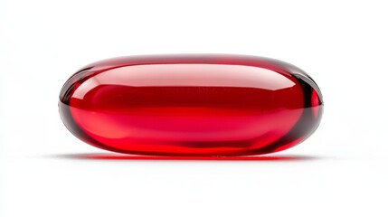 single red softgel vitamin capsule on white background
