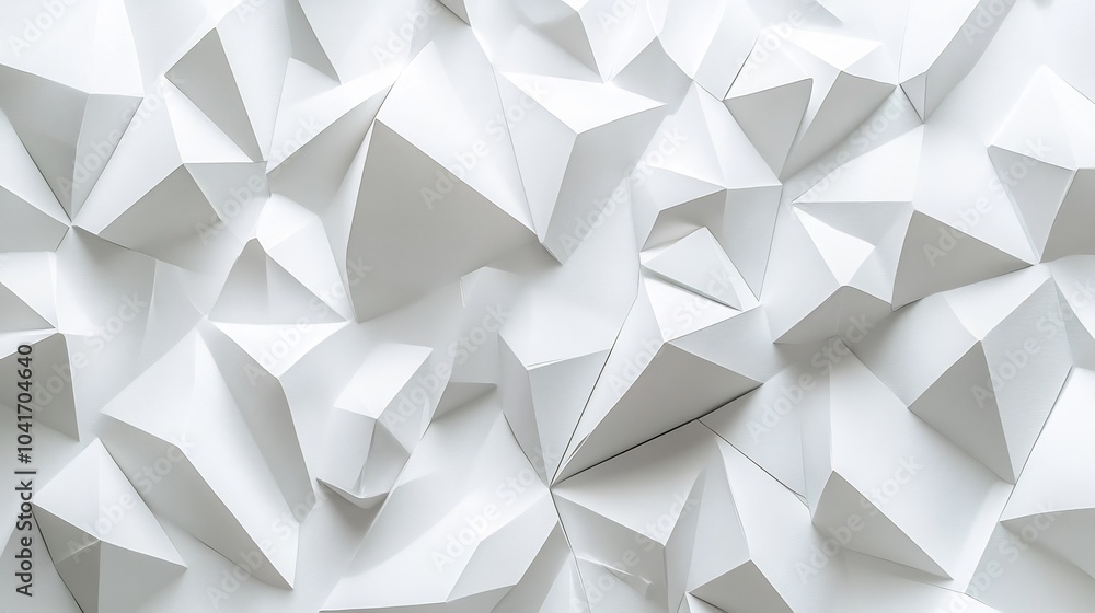 Poster sophisticated white tech wall with overlapping triangular textures bringing a dynamic and energetic 
