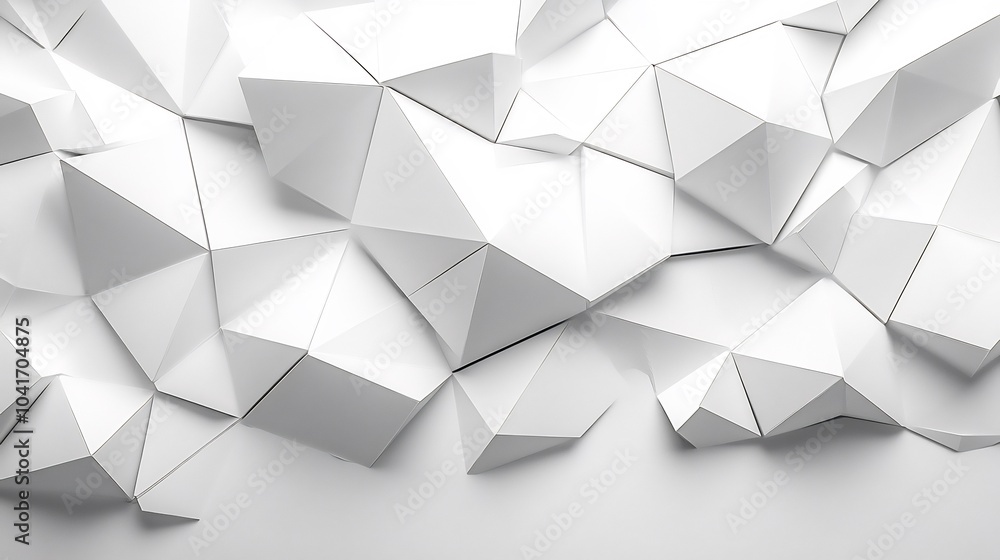 Poster sophisticated white tech wall with overlapping triangular textures bringing a dynamic and energetic 