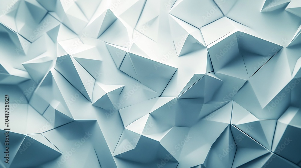 Poster sophisticated white tech wall with overlapping triangular textures bringing a dynamic and energetic 