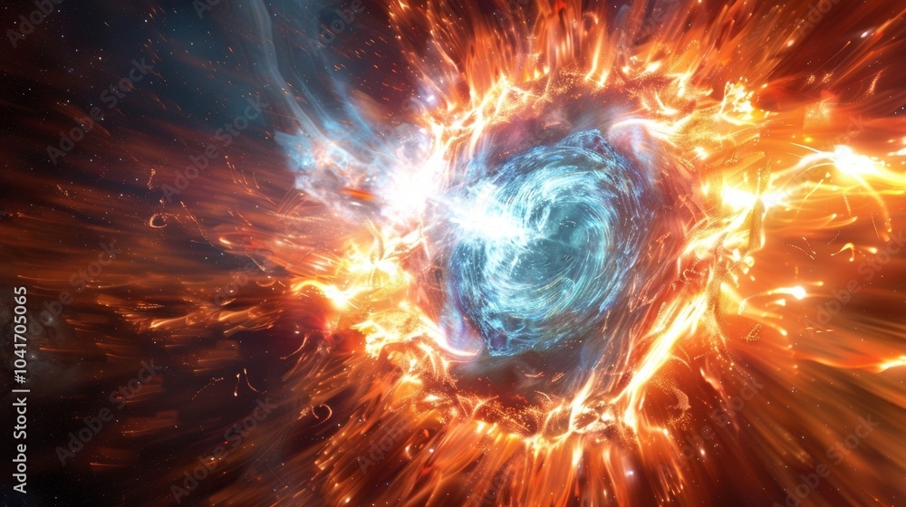 Poster a cosmic particle storm rages on creating a breathtaking display of light and motion.