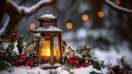 Cozy Lantern Glow in a Snowy Winter Wonderland
