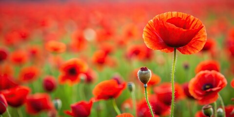 Naklejka premium red poppy field with a high angle view