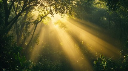 Serene Forest Light Rays in Nature