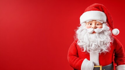 A red background with a Santa Claus wearing a red hat and a red jacket