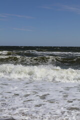 Waves Crashing on the Beach with a Clear Blue Sky