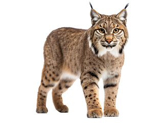 a bobcat standing on a white background
