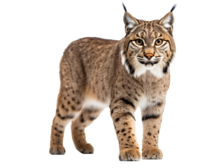 a bobcat standing on a white background